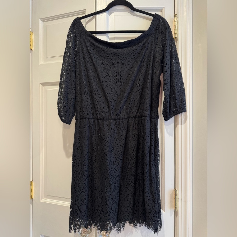 White House Black Market Black Lace off the shoulder dress Size 12